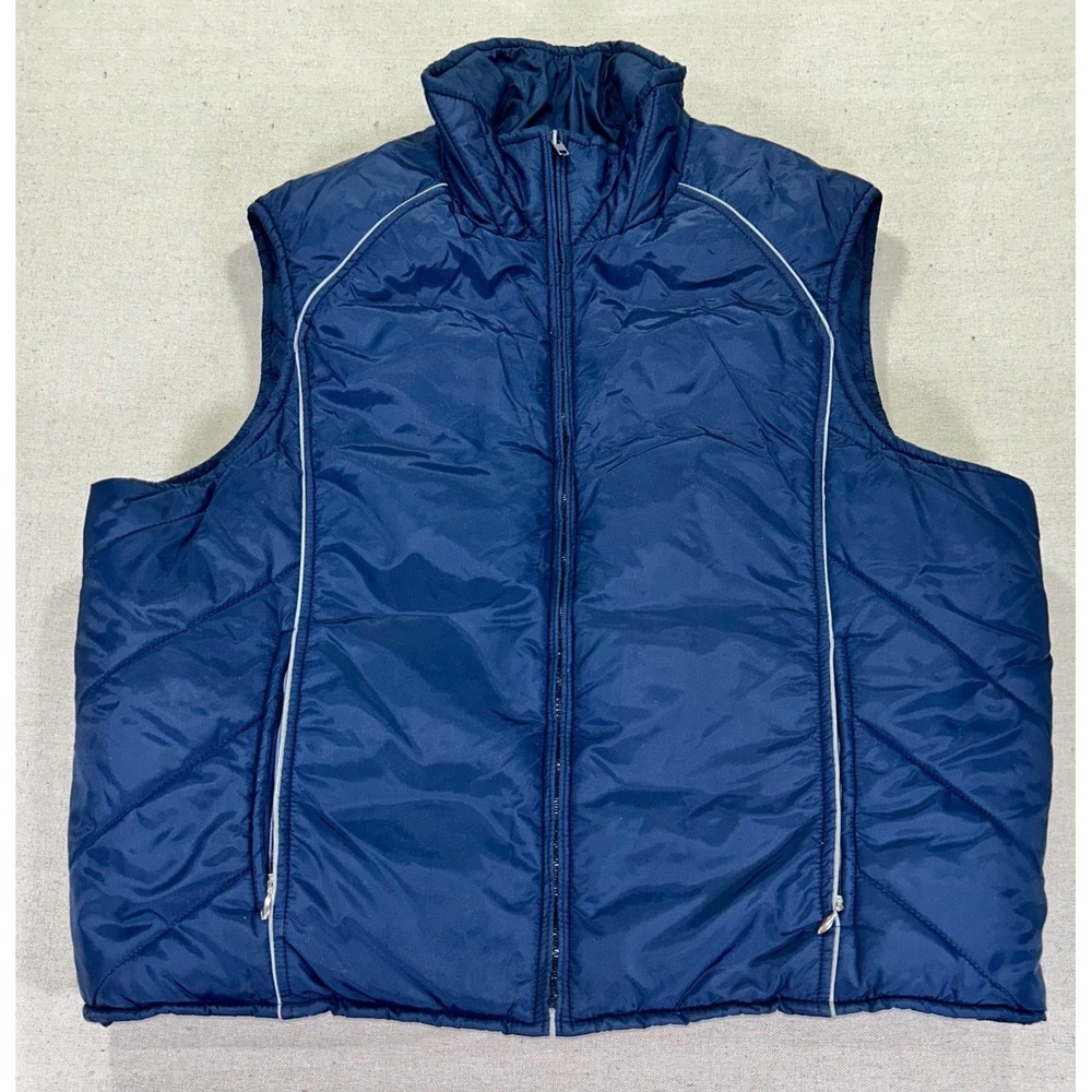 Vintage Woolrich Mens XL Down Puffer Vest Navy Blue Quilted Full Zip